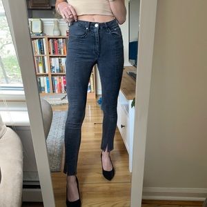 Mid rise faded black skinny jeans